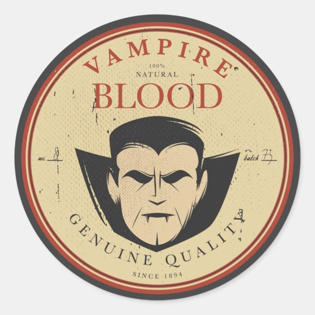 Vampire Blood Vintag Halloween Label Runder Aufkleber (Vorderseite)