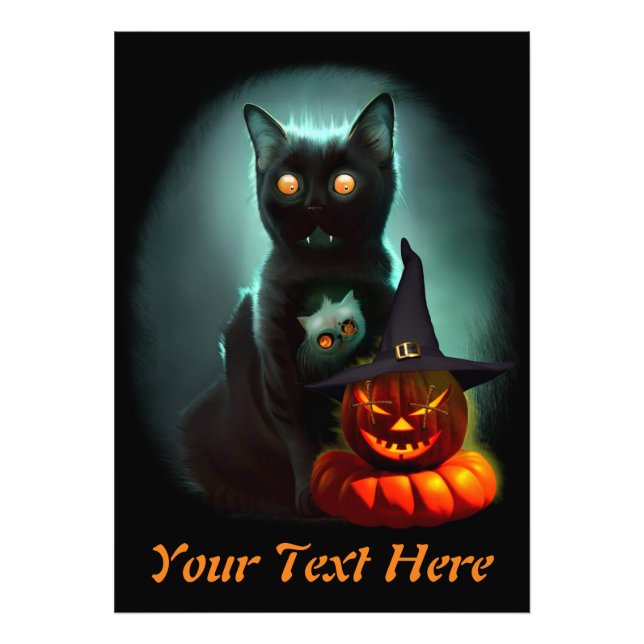 Vampire Cat and Wizard Pumpkin Halloween Surreal Fotodruck (Vorne)