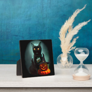 Vampire Cat and Wizard Pumpkin Halloween Surreal Fotoplatte
