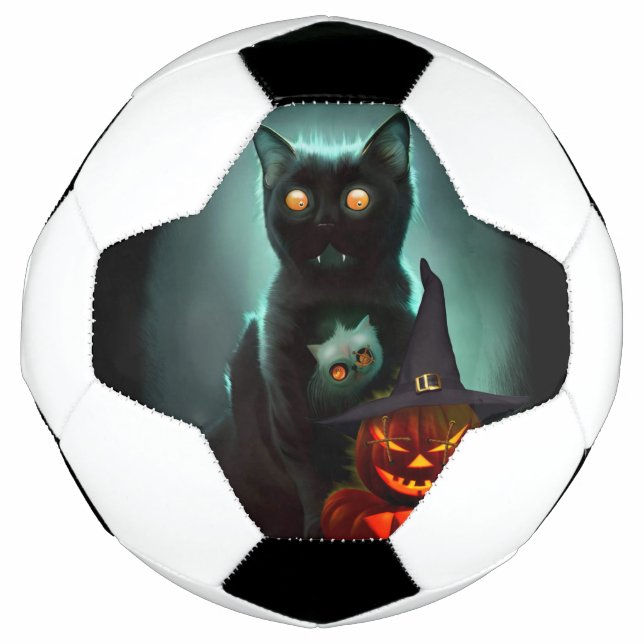 Vampire Cat and Wizard Pumpkin Halloween Surreal Fußball (Vorderseite)