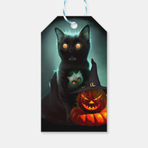 Vampire Cat and Wizard Pumpkin Halloween Surreal Geschenkanhänger