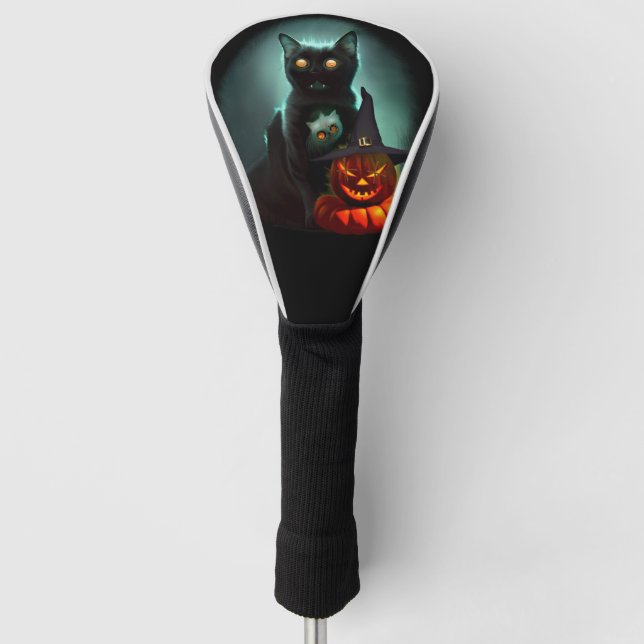 Vampire Cat and Wizard Pumpkin Halloween Surreal Golf Headcover (Vorderseite)