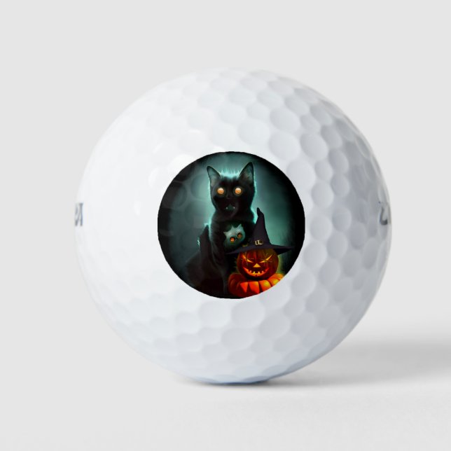 Vampire Cat and Wizard Pumpkin Halloween Surreal Golfball (Vorderseite)