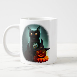 Vampire Cat and Wizard Pumpkin Halloween Surreal Jumbo-Tasse