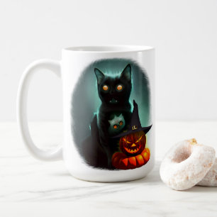 Vampire Cat and Wizard Pumpkin Halloween Surreal Kaffeetasse