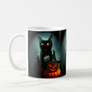 Vampire Cat and Wizard Pumpkin Halloween Surreal Kaffeetasse