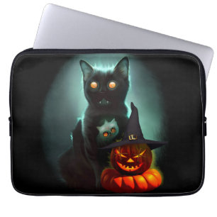 Vampire Cat and Wizard Pumpkin Halloween Surreal Laptopschutzhülle
