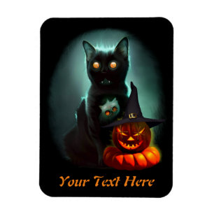 Vampire Cat and Wizard Pumpkin Halloween Surreal Magnet