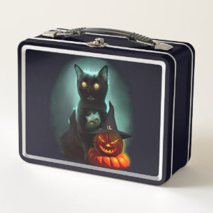 Vampire Cat and Wizard Pumpkin Halloween Surreal Metall Brotdose