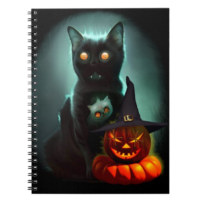 Vampire Cat and Wizard Pumpkin Halloween Surreal Notizblock (Vorderseite)