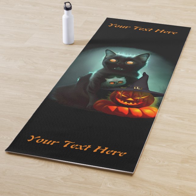 Vampire Cat and Wizard Pumpkin Halloween Surreal Yogamatte (Beispiel)