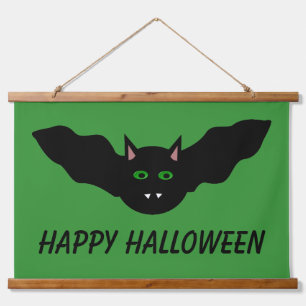 Vampire Cat Faced Bat Halloween Custom Wandteppich Mit Holzrahmen