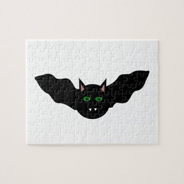 Vampire Cat Faced Bat Halloween Puzzle (Horizontal)