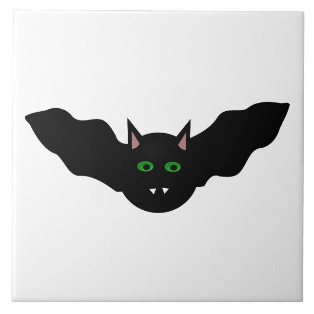 Vampire Cat Faced Bat Halloween Tile Fliese (Vorderseite)