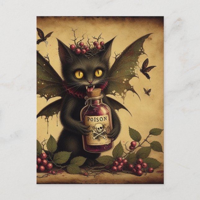Vampire Cat Fairy Poison Flasche Vintag Postkarte (Vorderseite)
