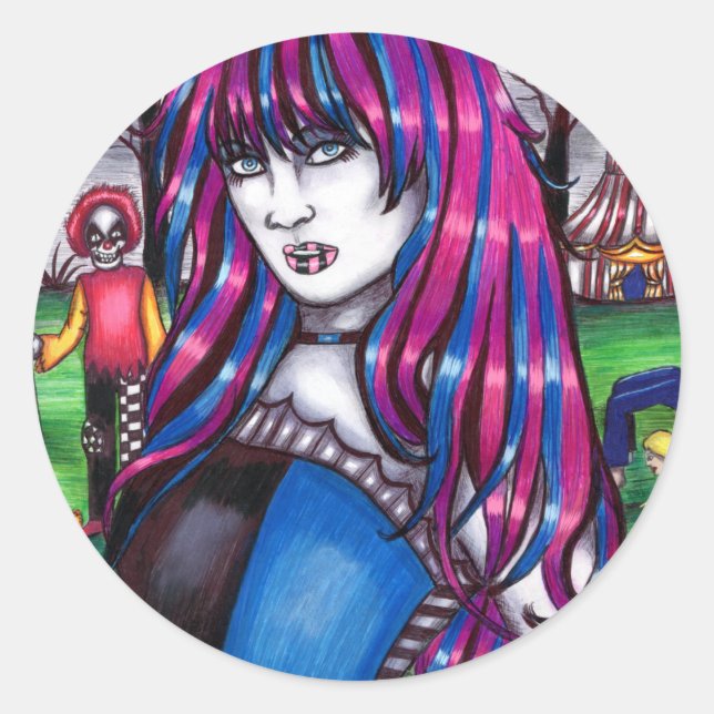 Vampire Circus Freak Monster Original zeichnend Runder Aufkleber (Vorderseite)