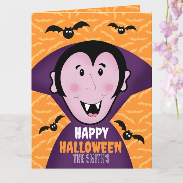 Vampire Dracula Bats Kinder Niedlich glückliches H Karte (Orchidee)
