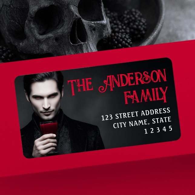 Vampire drinking blood Halloween return address Adressaufkleber (Vampire drinking blood Halloween return address Label)