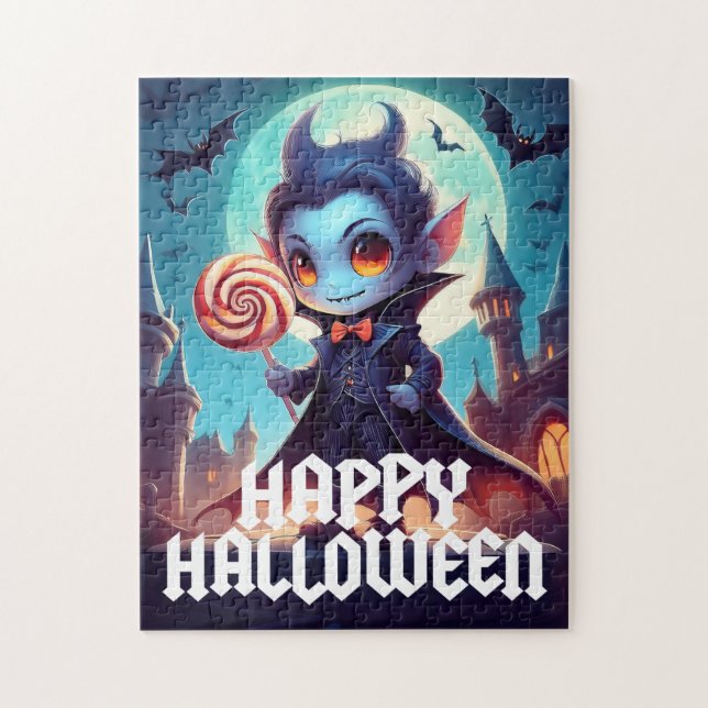 Vampire Eating Candy Happy Halloween Puzzle (Vertikal)
