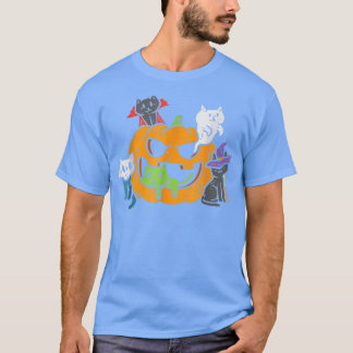 Vampire Ghost Zombie Hexen Katzen in Pumpkin Niedl T-Shirt