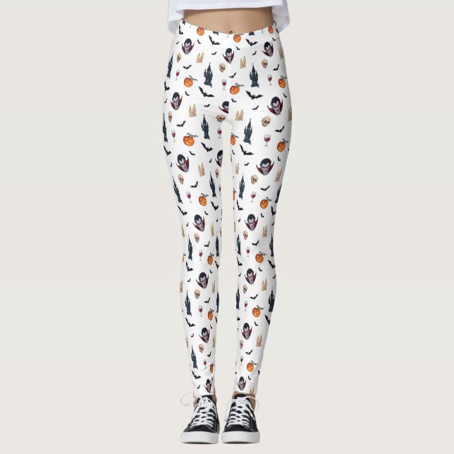 🦇 Vampire Gothic Halloween Leggings 🎃 weiß 🖤 (Vorderseite)