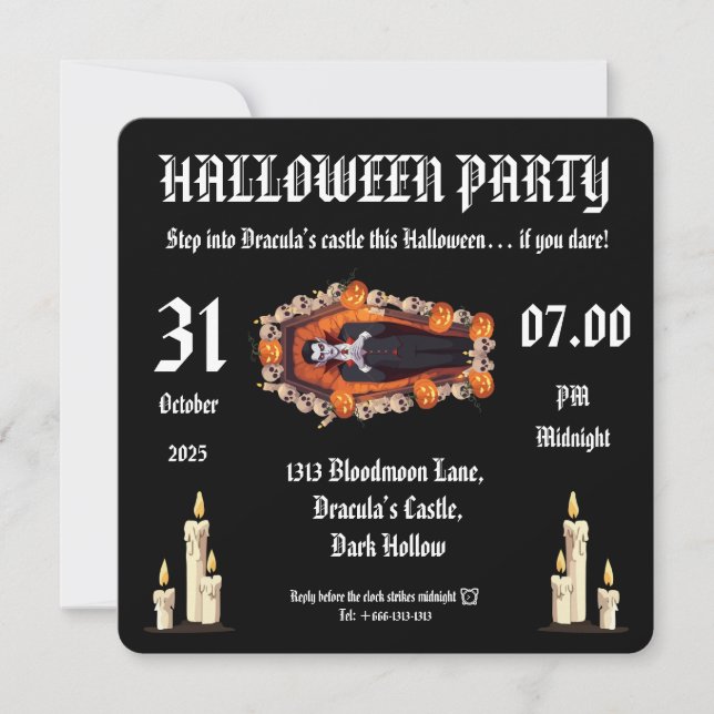 Vampire 🖤 Halloween-Party - Schwarze Einladungska Einladung (Vorderseite)