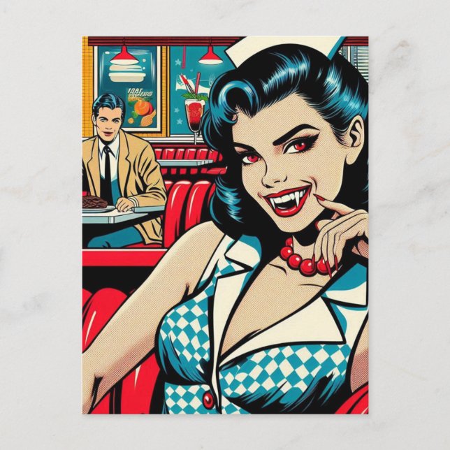 Vampire im Retro Diner Postkarte (Vorderseite)