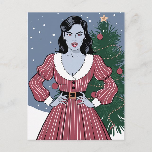 Vampire Lady Blue Skin Weihnachten Postkarte (Vorderseite)