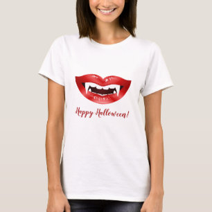 Vampire Lippen Rote Mund Mit Fangzähnen Frohes Hal T-Shirt