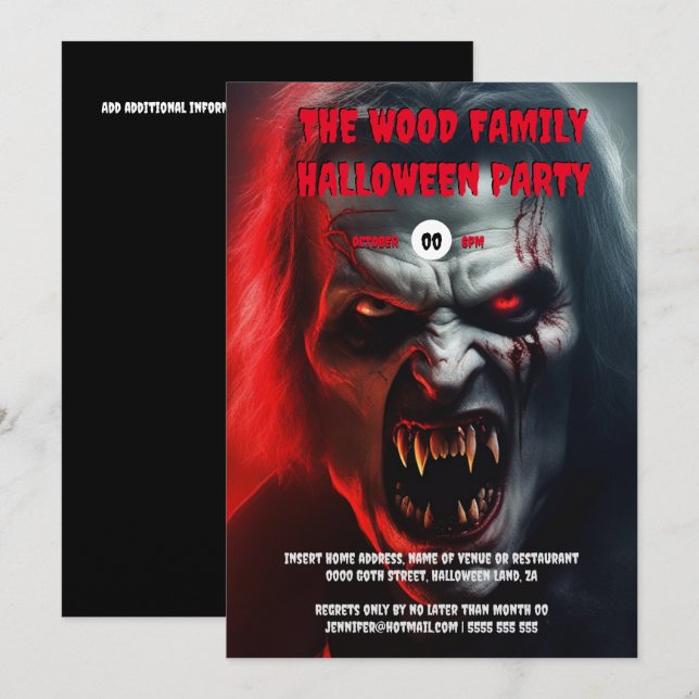Vampire-Mann Erwachsene halloween sprichwörtliche  Einladung (Vorne/Hinten)
