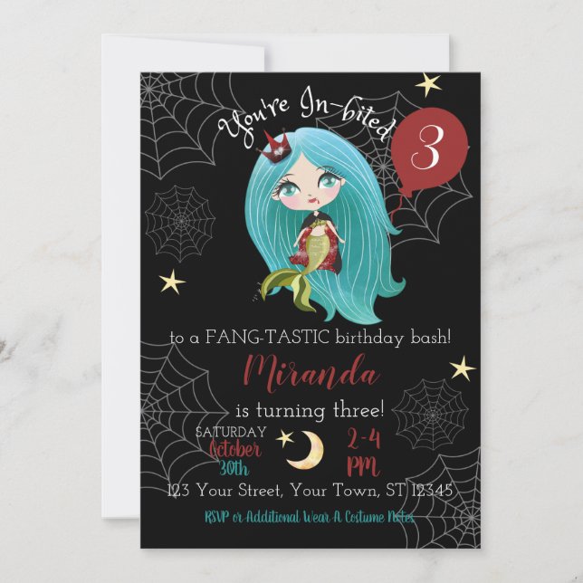 Vampire Mermaid Halloween Geburtstag Einladung (Vorderseite)