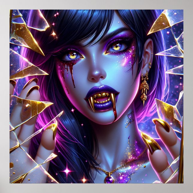 Vampire mit Gold Fangs Ai Art Poster (Vorne)