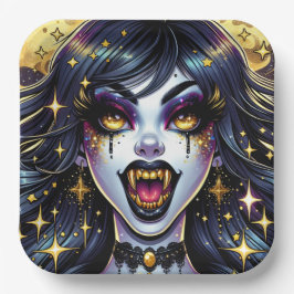 Vampire mit Goldfangs Vollmond-Halloween-Party Pappteller