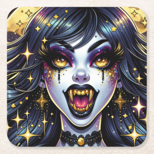 Vampire mit Goldfangs Vollmond-Halloween-Party Rechteckiger Pappuntersetzer