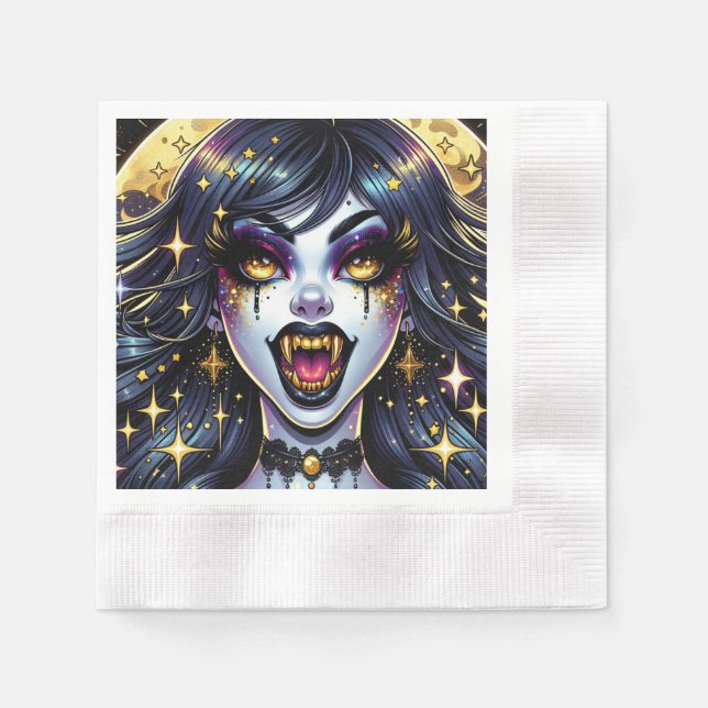 Vampire mit Goldfangs Vollmond-Halloween-Party Serviette (Vorderseite)