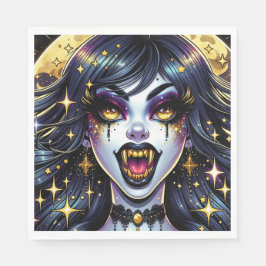 Vampire mit Goldfangs Vollmond-Halloween-Party Serviette