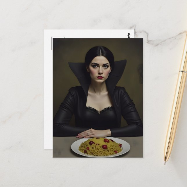 Vampire mit Pasta-Dinner Postkarte (Vorderseite/Rückseite Beispiel)