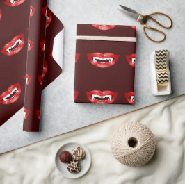 Vampire Mouths Muster auf Burgund rotem Halloween Geschenkpapier