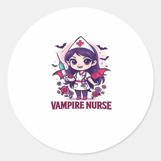 Vampire Nurse Shirt � Funny Halloween Medical Work Runder Aufkleber (Vorderseite)