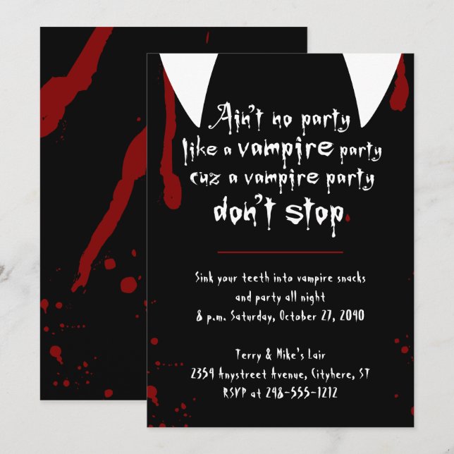 Vampire Party Halte Halloween nicht auf Einladung (Vorne/Hinten)