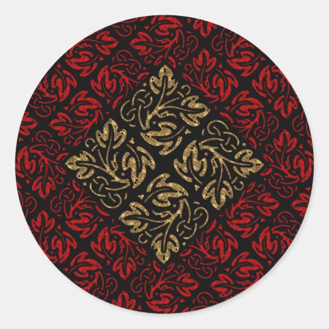 Vampire Red and Gold Damask Gotische Kunst Runder Aufkleber (Vorderseite)
