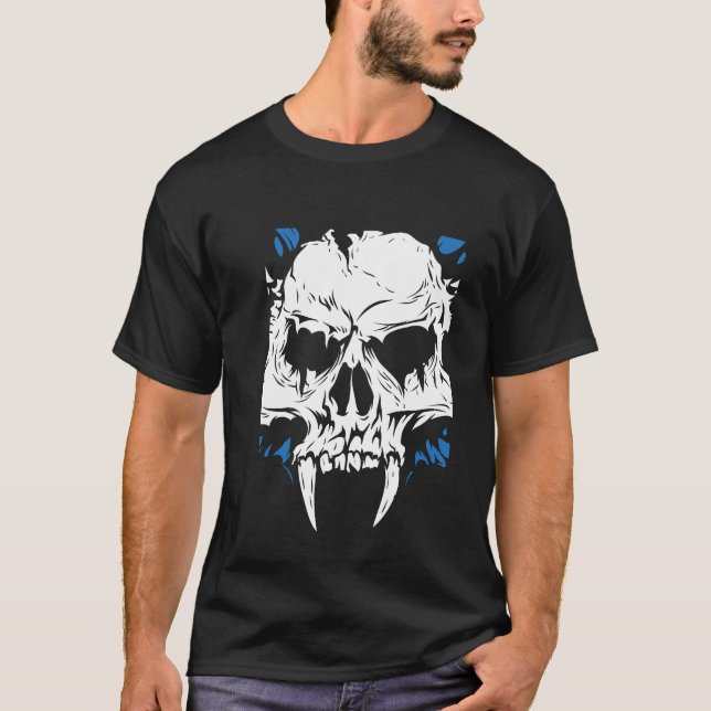 Vampire Skull Illustration Moderne Schwarze Kunst T-Shirt (Vorderseite)