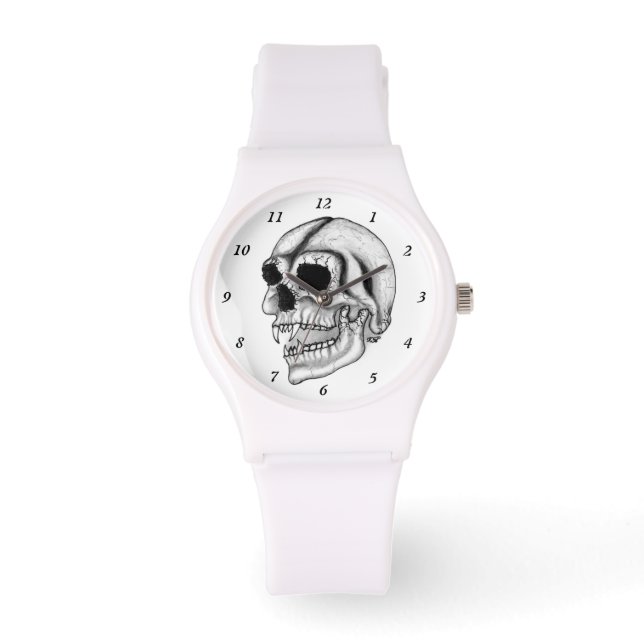Vampire Skull Schwarzweiß-Design Armbanduhr (Vorderseite)