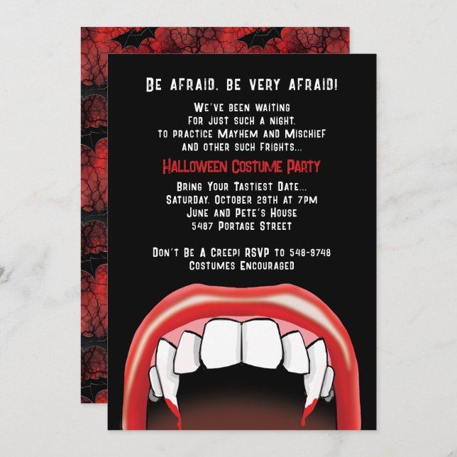 Vampire Teeth Halloween Red Blood Costume Party Einladung (Vorne/Hinten)