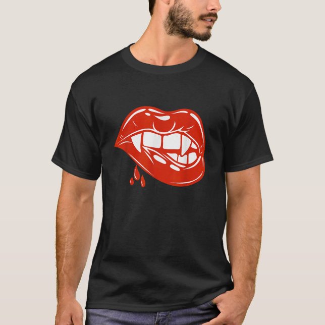 Vampire Teeth Vampire Fangs Lips für Halloween Par T-Shirt (Vorderseite)