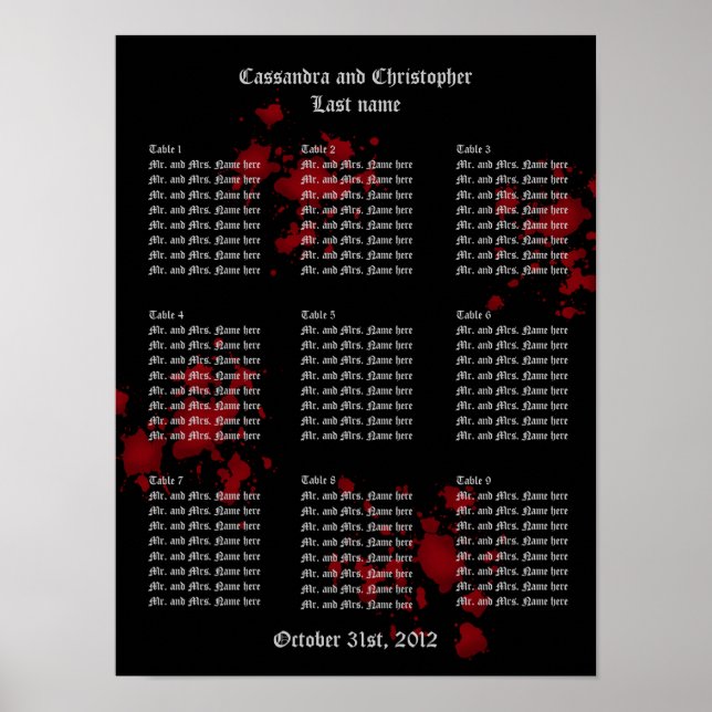 Vampire Thema Hochzeit Gasttisch-Chart Poster (Vorne)