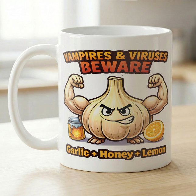 Vampire Virus Beware Garlic Honey Lemon Flu Recipe Kaffeetasse (Von Creator hochgeladen)