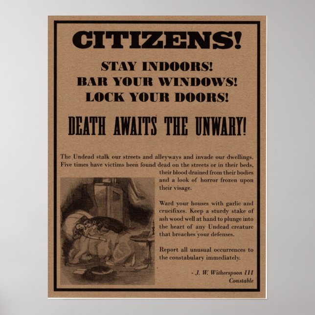 Vampire Warning Poster. Halloween-Party. Poster (Vorne)