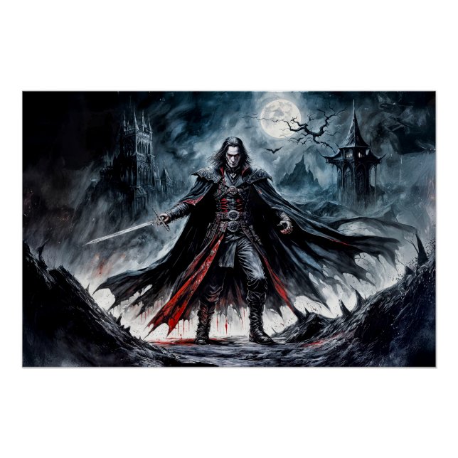 Vampire Warrior in den Ruinen von Moonlit Poster (Vorderseite)