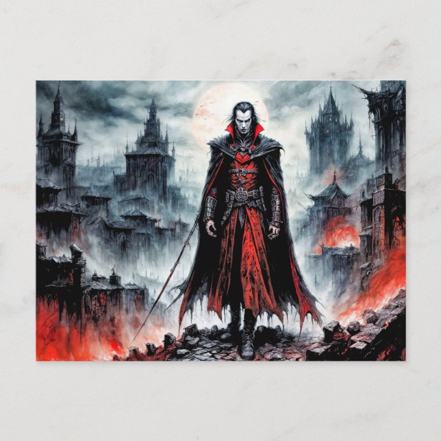 Vampire Warrior in Ruine City Postkarte (Vorderseite)